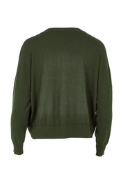 Product shot of The Essential Cropped Modal Blend Jumper in colour Pine (Green), from the back
