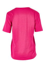 Product shot of The Classic Cotton Blend Short Sleeve Tee in colour Blossom (Pink), from the back