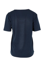 Product shot of The Classic Cotton Blend Short Sleeve Tee in colour Darknavy (Blue), from the back