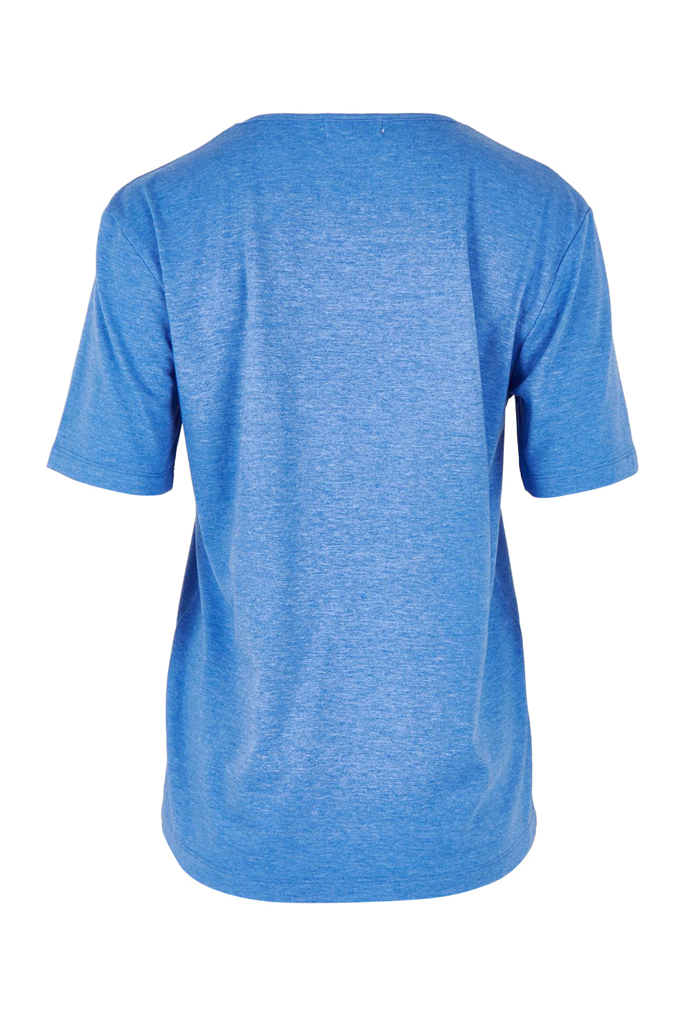 Product shot of The Classic Cotton Blend Short Sleeve Tee in colour Denim (Blue), from the back