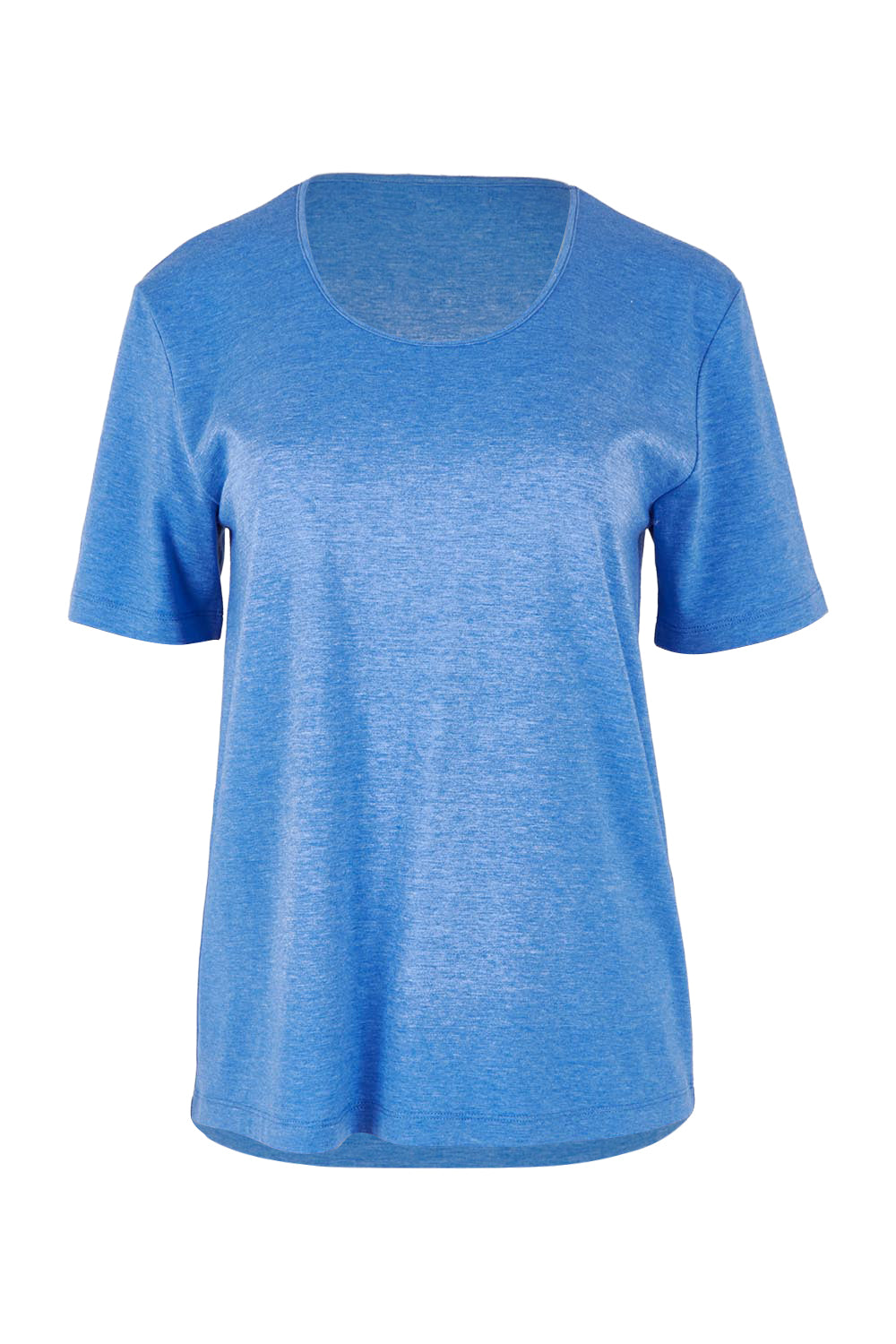 Product shot of The Classic Cotton Blend Short Sleeve Tee in colour Denim (Blue), from the front