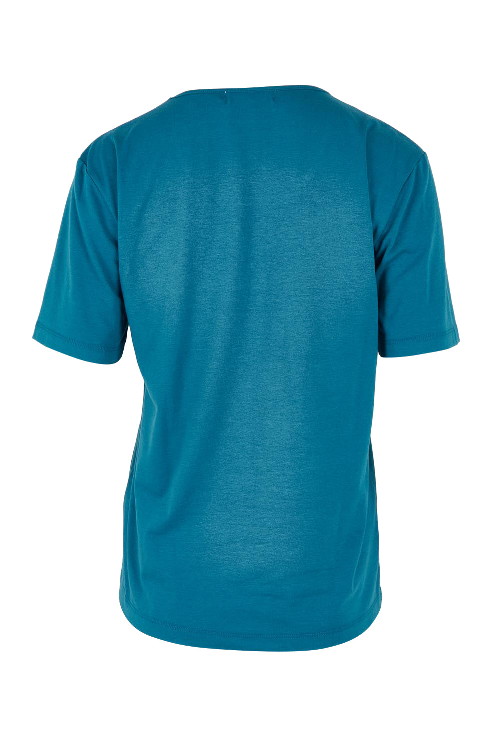 Product shot of The Classic Cotton Blend Short Sleeve Tee in colour Petrol (Blue), from the back