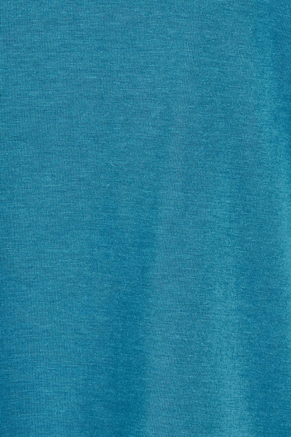 Product shot of The Classic Cotton Blend Short Sleeve Tee in colour Petrol (Blue), detail