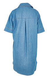 Product shot of The S/S Chambray Shacket Dress With Pockets in colour Lightdenim (Blue), from the back