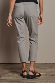 Model Amanda wearing size 10 of The Pull On Cotton Pant With Drawstring in colour Biscuit, from the back