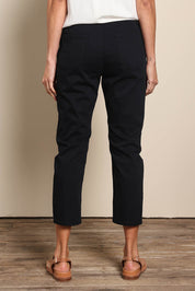 Model Amandam wearing size 10 of the The Pull On Cotton Pant With Drawstring – Black in colour Black, from the front