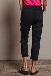 Model Amanda wearing size 10 of The Pull On Cotton Pant With Drawstring in colour Black (Black), from the back