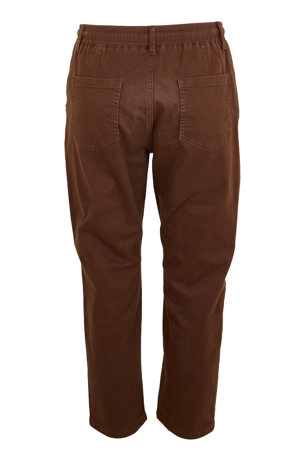 Product shot of the The Pull On Cotton Pant With Drawstring – Chocolate in colour Chocolate, from the back