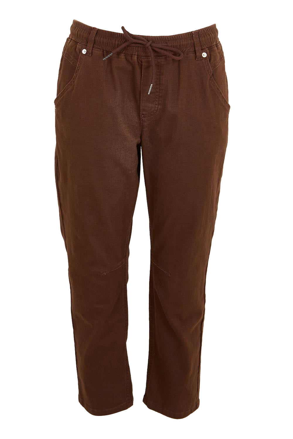 Product shot of the The Pull On Cotton Pant With Drawstring – Chocolate in colour Chocolate, from the front