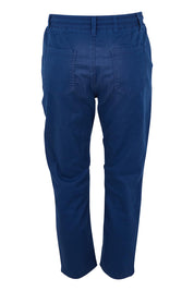 Product shot of The Pull On Cotton Pant With Drawstring in colour Indigo (Blue), from the back