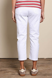 Model Amandam wearing size 10 of the The Pull On Cotton Pant With Drawstring – White in colour White, from the back