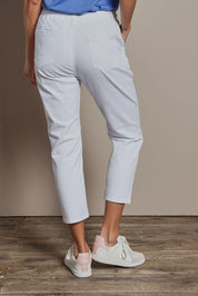Model Amanda wearing size 10 of The Pull On Cotton Pant With Drawstring in colour White (White), from the back