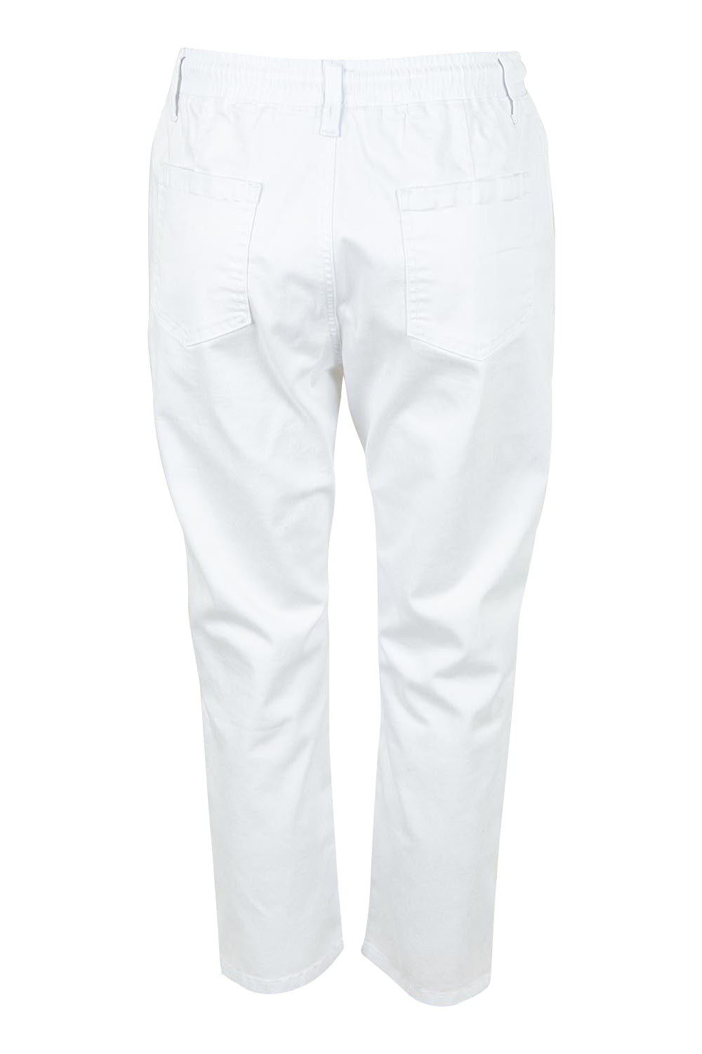 Product shot of The Pull On Cotton Pant With Drawstring in colour White (White), from the back
