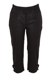 Product shot of The Pull On Elastic Waist Cotton Blend Capri Pant in colour Black (Black), from the front