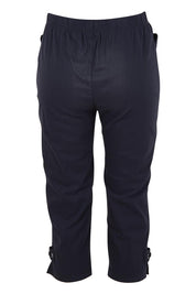 Product shot of The Pull On Elastic Waist Cotton Blend Capri Pant in colour Navy (Blue), from the back