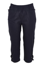 Product shot of The Pull On Elastic Waist Cotton Blend Capri Pant in colour Navy (Blue), from the front