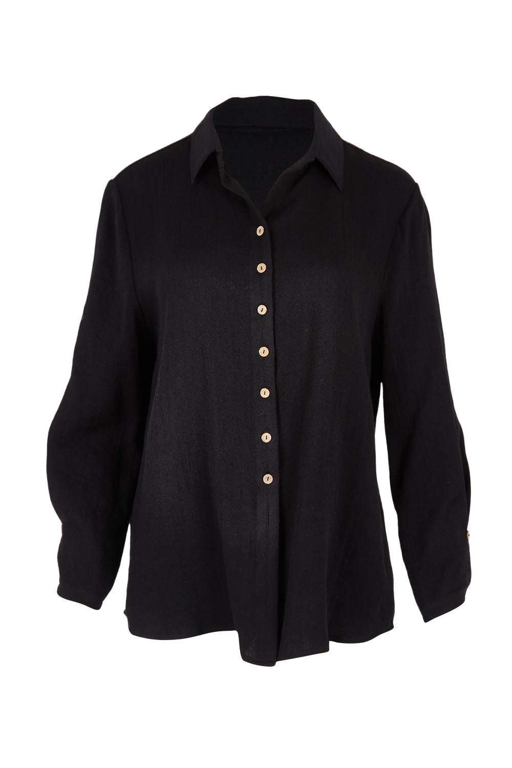 Product shot of The Must Have Linen Look Shirt in colour Black (Black), from the front
