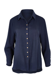Product shot of The Must Have Linen Look Shirt in colour Navy (Blue), from the front