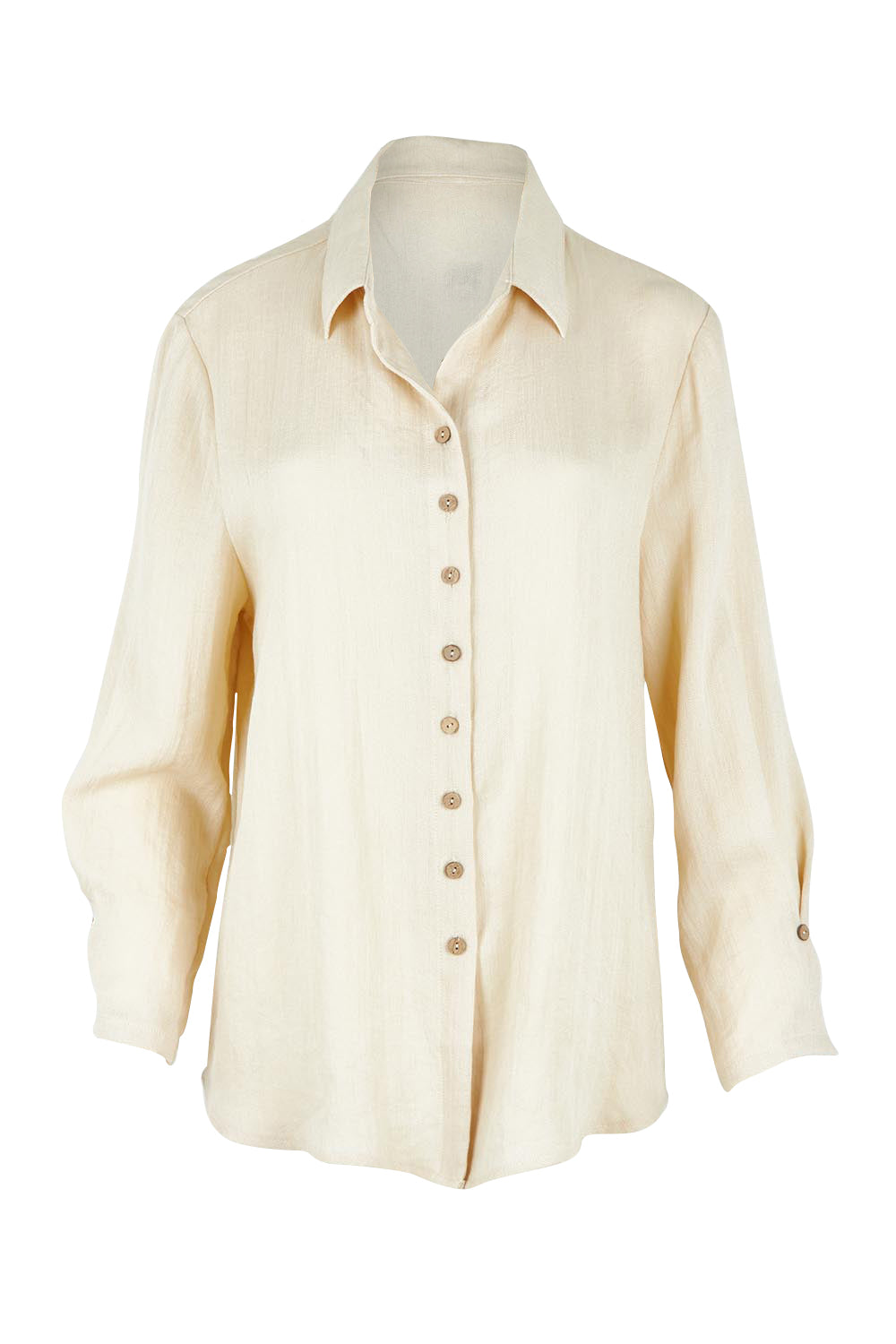 Product shot of The Must Have Linen Look Shirt in colour Sand, from the front