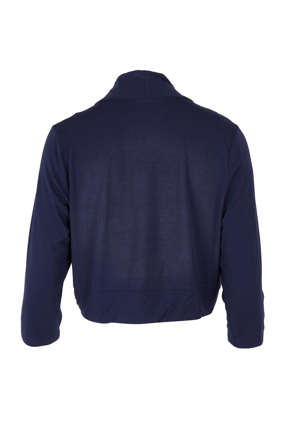 Product shot of The Mix Me Match Me Bamboo Shrug in colour Darknavy (Blue), from the back