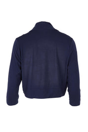 Product shot of The Mix Me Match Me Bamboo Shrug in colour Darknavy (Blue), from the back