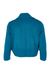 Product shot of The Mix Me Match Me Bamboo Shrug in colour Marine (Blue), from the back
