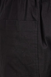 Product shot of the The Elastic Waist Pull On Patch Pocket Pant – Black in colour Black, showing detail