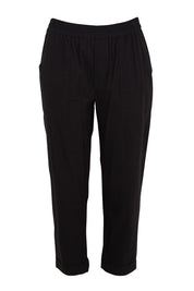 Product shot of the The Elastic Waist Pull On Patch Pocket Pant – Black in colour Black, from the front