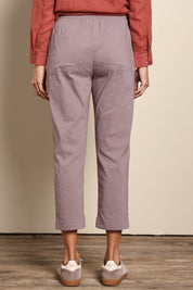 Model Amandam wearing size 10 of the The Elastic Waist Pull On Patch Pocket Pant – Coffee in colour Coffee, from the back