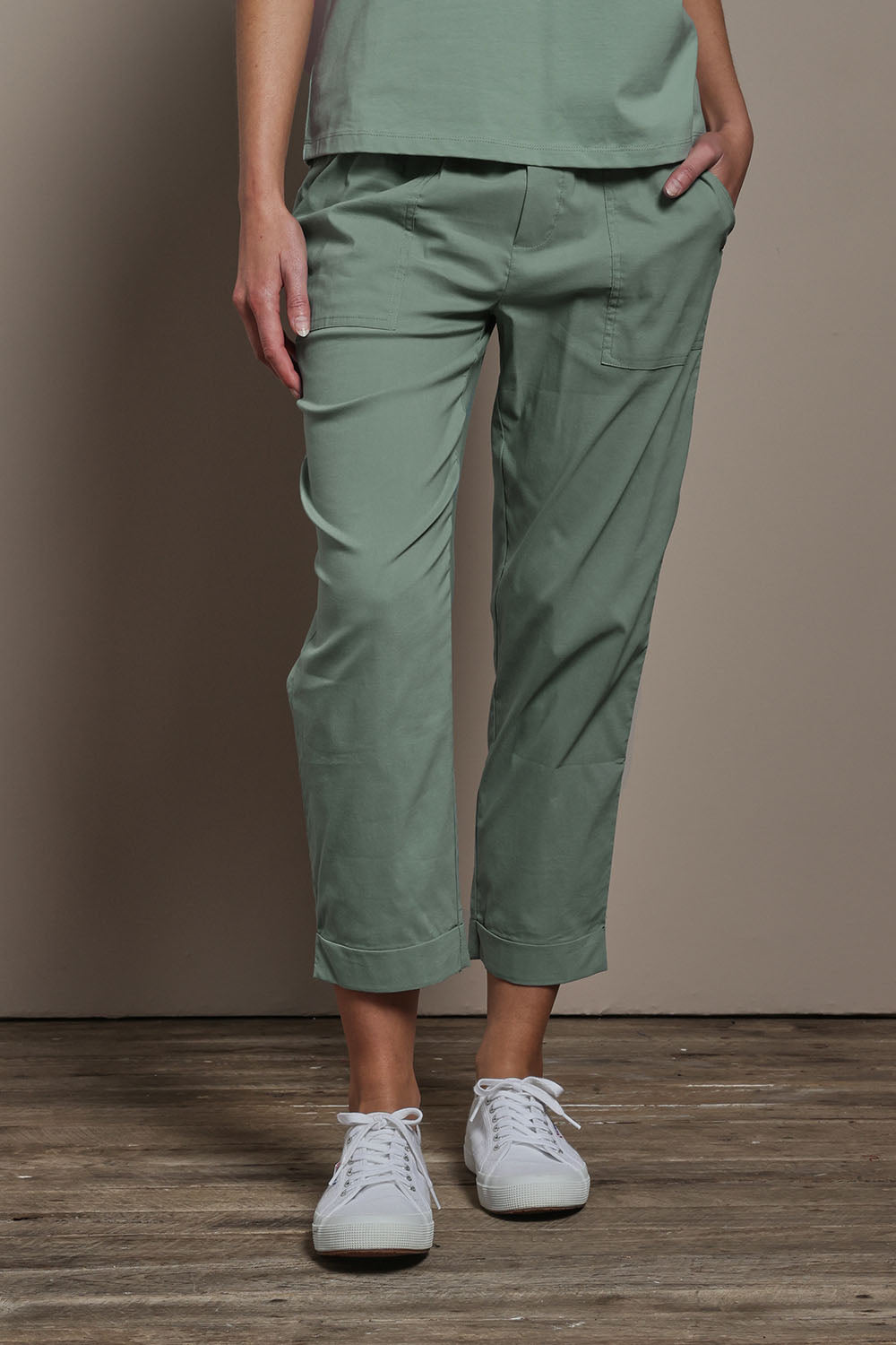 Preloved The Elastic Waist Pull On Patch Pocket Pant - Fern