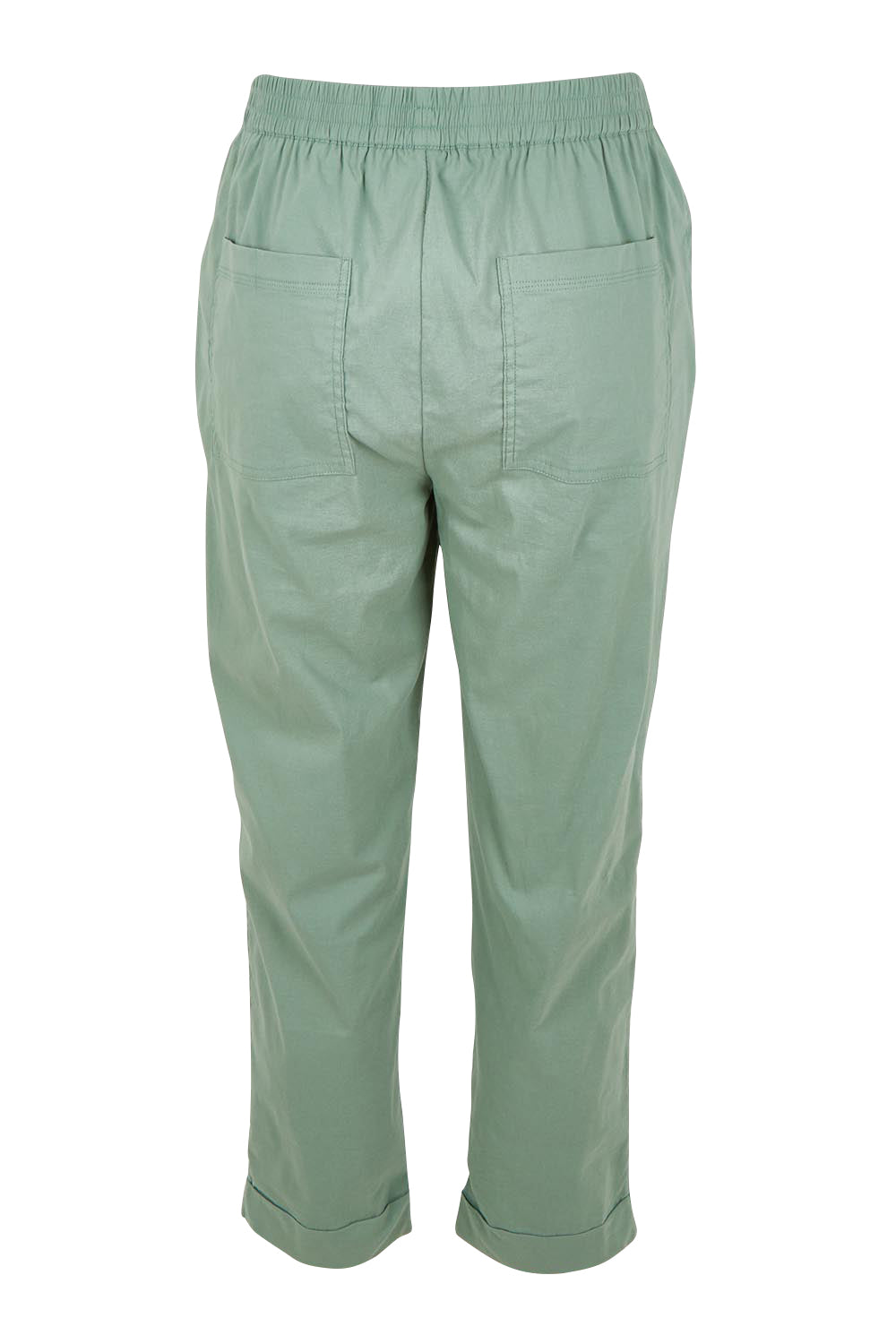 Product shot of The Elastic Waist Pull On Patch Pocket Pant in colour Fern (Green), from the back