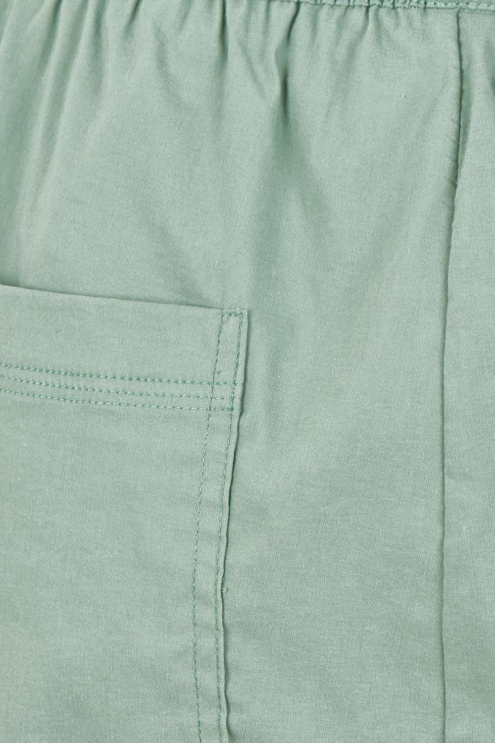 Product shot of The Elastic Waist Pull On Patch Pocket Pant in colour Fern (Green), detail