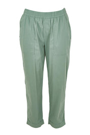 Product shot of The Elastic Waist Pull On Patch Pocket Pant in colour Fern (Green), from the front