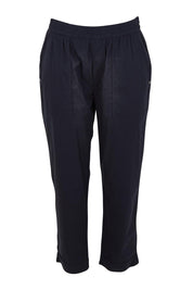 Product shot of The Elastic Waist Pull On Patch Pocket Pant in colour Navy (Blue), from the front