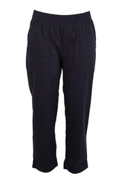 Product shot of the The Elastic Waist Pull On Patch Pocket Pant – Navy in colour Navy, from the front