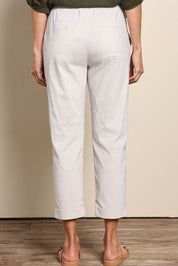 Model Amandam wearing size 10 of the The Elastic Waist Pull On Patch Pocket Pant – Pummice in colour Pummice, from the back