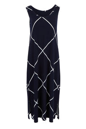 Product shot of The Easy Wear Printed Tank Dress in colour Navywhite (Blue), from the front