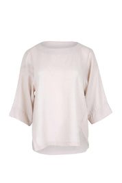 Product shot of the The Popover Cotton Blend Boat Neck Top – Natural in colour Natural, from the front