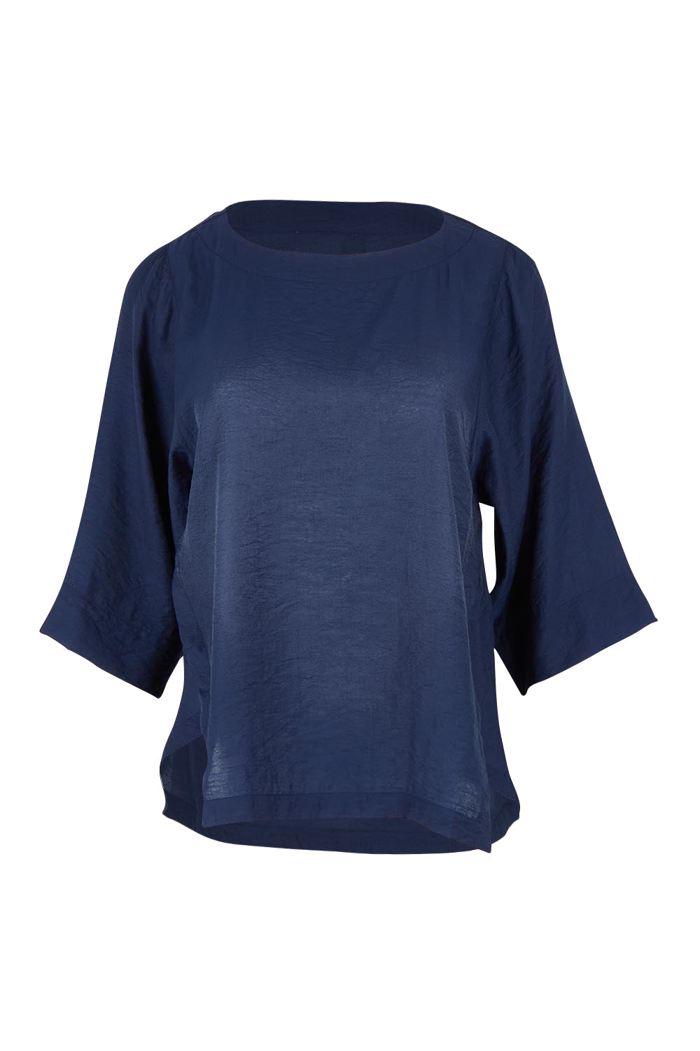 Product shot of The Popover Cotton Blend Boat Neck Top in colour Navy (Blue), from the front