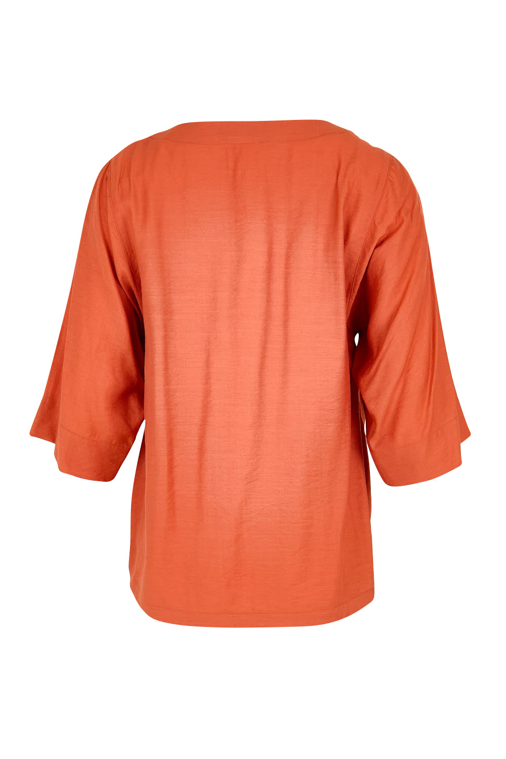 Product shot of the The Popover Cotton Blend Boat Neck Top – Rust in colour Rust, from the back