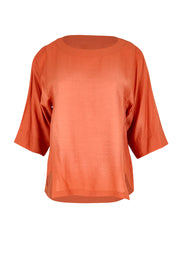 Product shot of the The Popover Cotton Blend Boat Neck Top – Rust in colour Rust, from the front