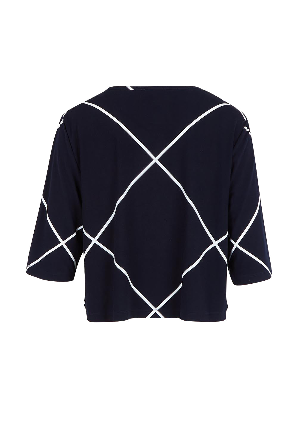 Product shot of The Easy Wear Printed Shrug in colour Navywhite (Blue), from the back