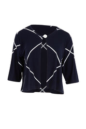 Product shot of The Easy Wear Printed Shrug in colour Navywhite (Blue), from the front