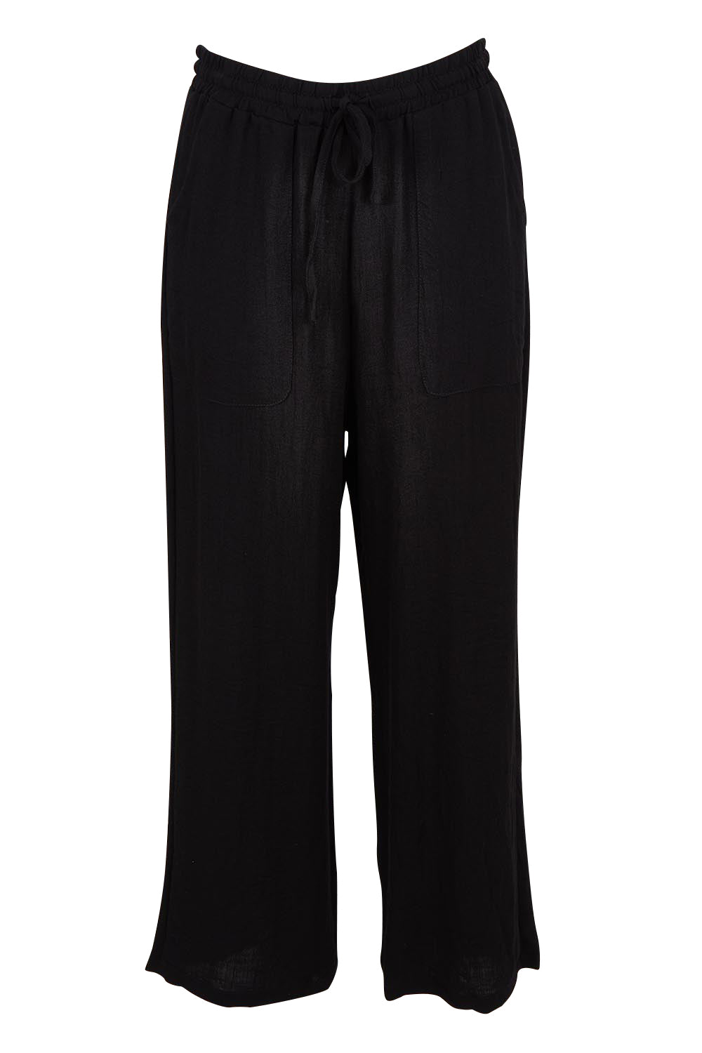 Product shot of The Must Have Linen Look Pull on Pant in colour Black (Black), from the front
