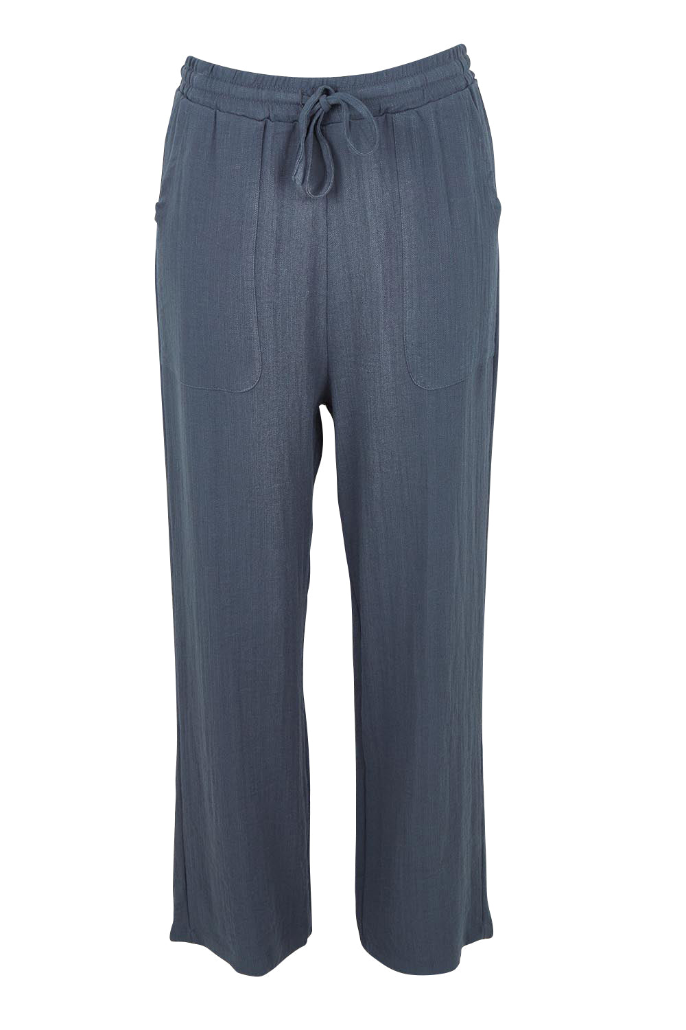 Product shot of The Must Have Linen Look Pull on Pant in colour Denim (Blue), from the front