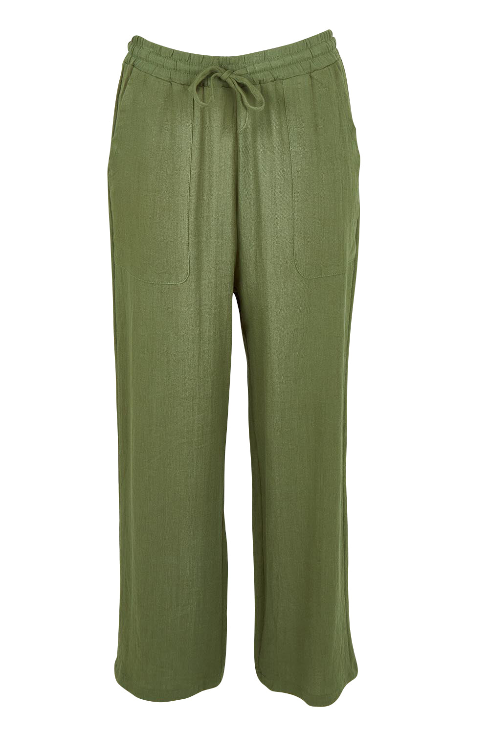 Product shot of The Must Have Linen Look Pull on Pant in colour Kkahi (Green), from the front