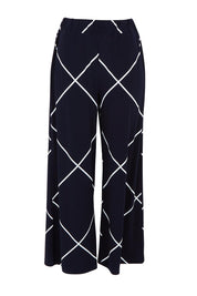Product shot of The Easy Wear Printed Pull On Wide Leg Pant in colour Navywhite (Blue), from the back