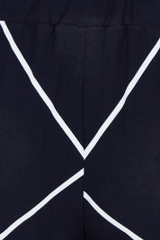 Product shot of The Easy Wear Printed Pull On Wide Leg Pant in colour Navywhite (Blue), detail