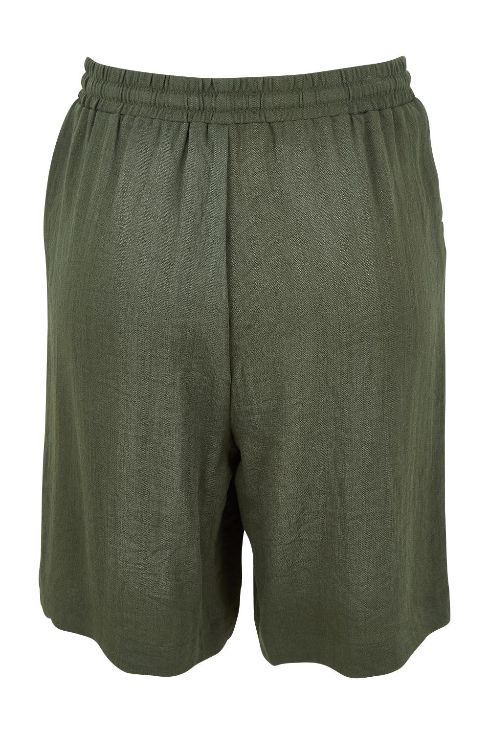 Product shot of The Must Have Linen Look Pull On Shorts in colour Armygreen (Green), from the back