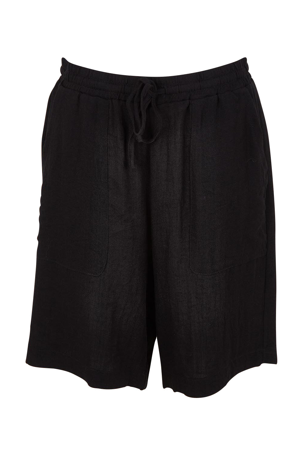 Product shot of The Must Have Linen Look Pull On Shorts in colour Black (Black), from the front